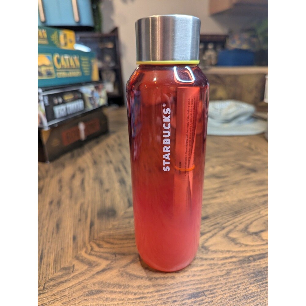 Starbucks 2022 Red Pink Ombre Frosted Glass Water Bottle Tumbler 20 oz Scratch